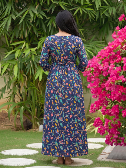 Daisy Blue- Maternity Dress with Feeding Zips - Pure Cotton