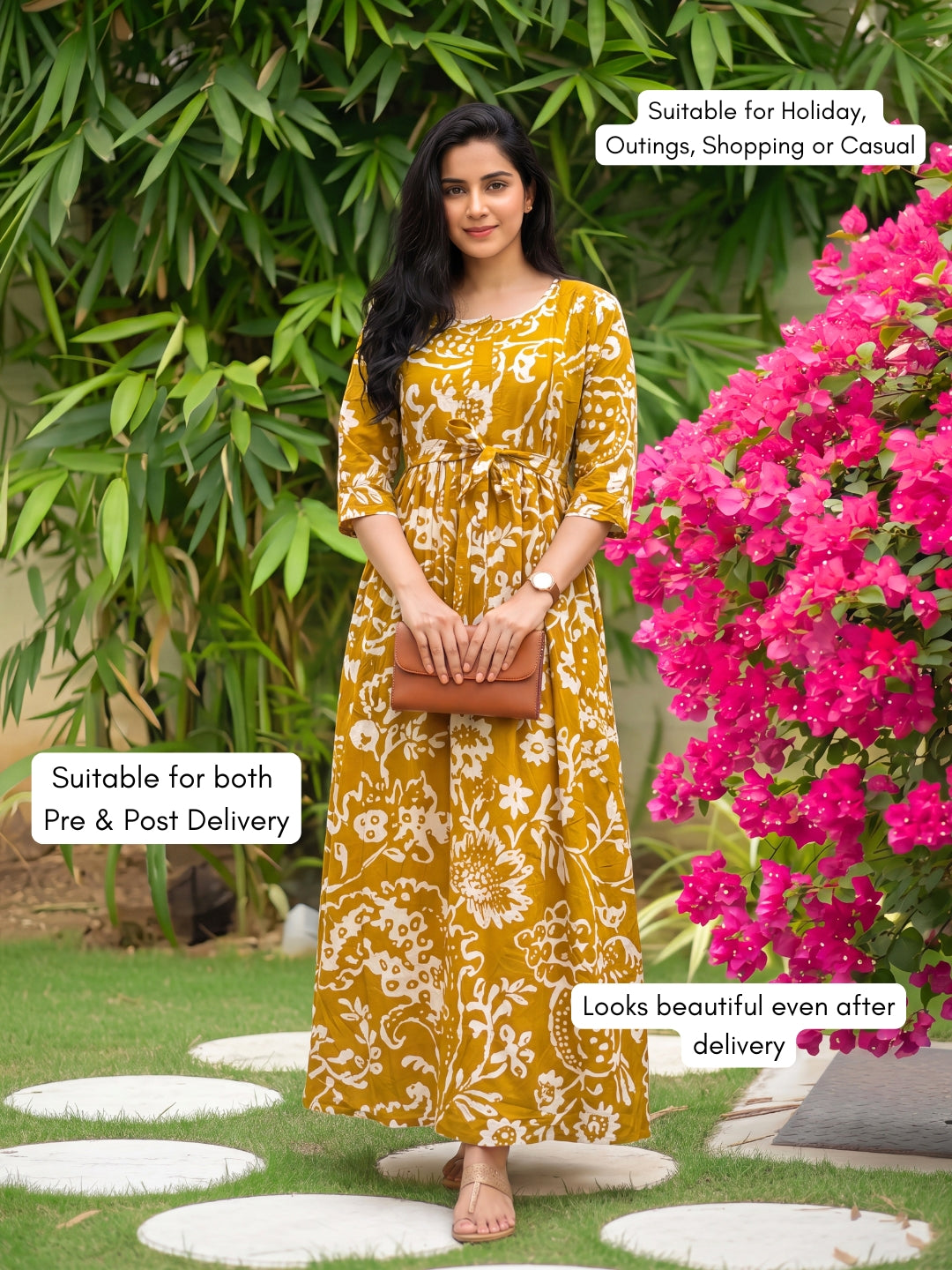 Florenza Yellow - Maternity Kurti with Feeding Zips - Soft Rayon