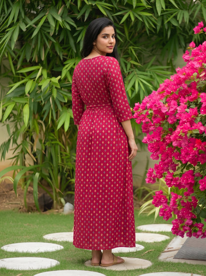 Kairavi - Pink - Maternity Dress with Feeding Zips - Soft Rayon