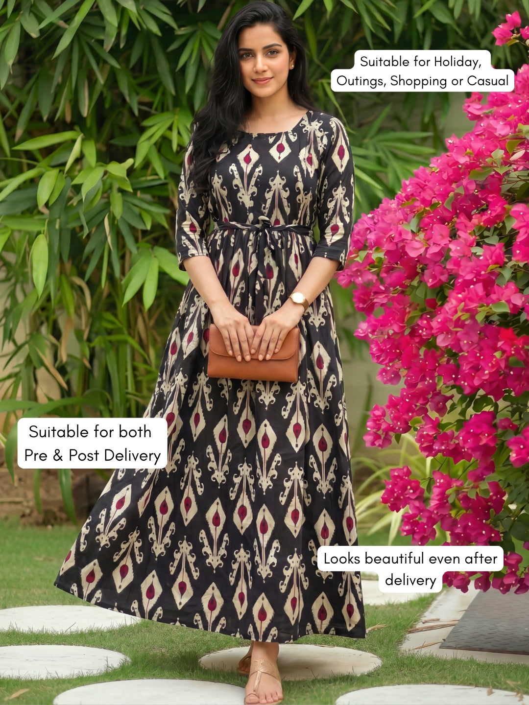 White Arrow - Black - Maternity Dress with Feeding Zips - Soft Rayon