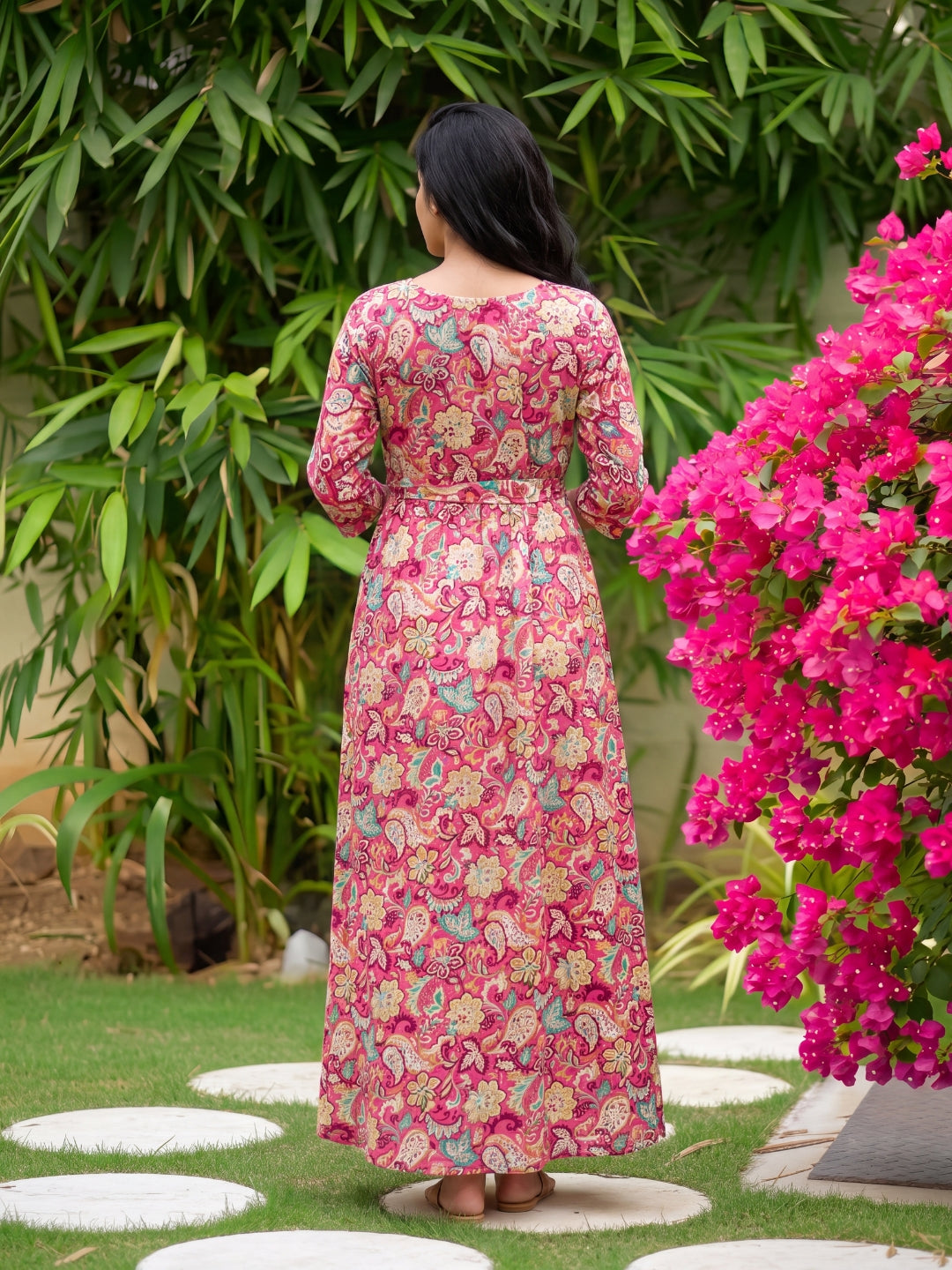 Pink Garden - Maternity Dress with Feeding Zips - Soft Rayon