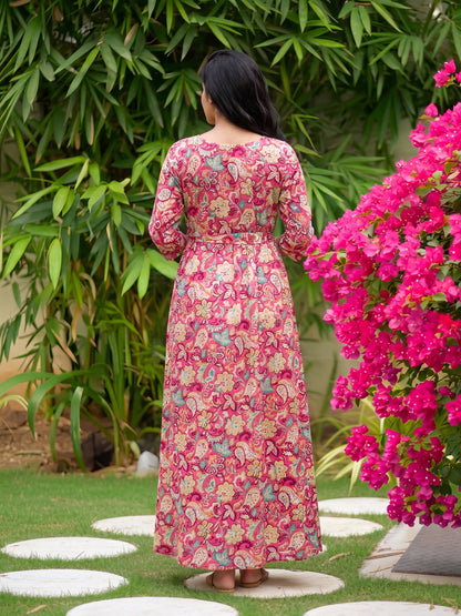 Pink Garden - Maternity Dress with Feeding Zips - Soft Rayon