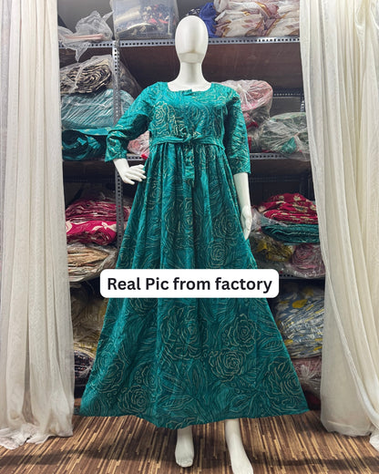 Peacock Blue Rose Gold - Maternity Kurti with Feeding Zips - Soft Rayon