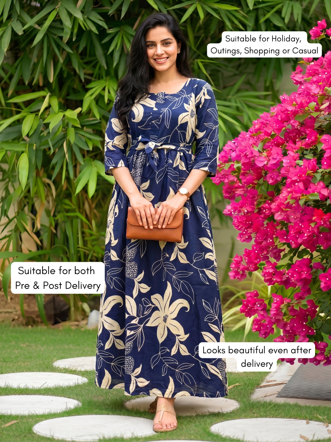 Lily Blue - Maternity Dress with Feeding Zips - Pure Cotton