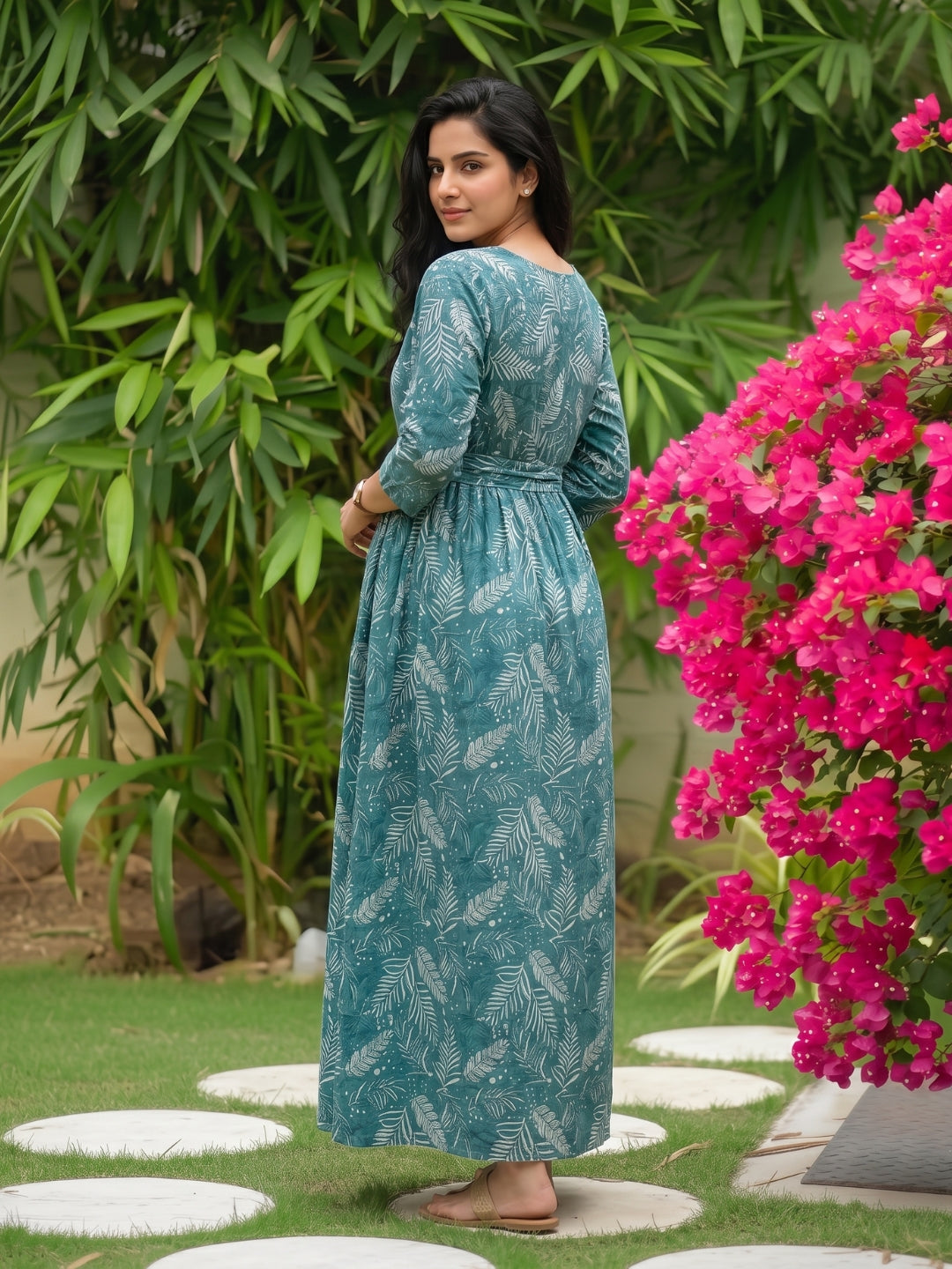 Tropical Forrest - Turqoiuse - Maternity Dress with Feeding Zips - Soft Rayon