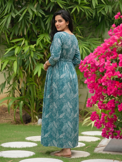 Tropical Forrest - Turqoiuse - Maternity Dress with Feeding Zips - Soft Rayon