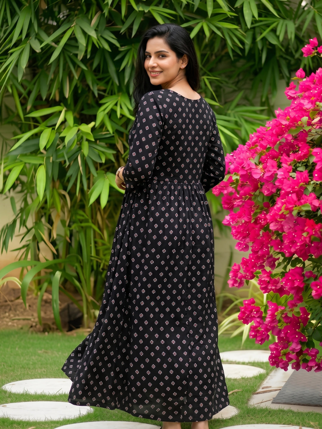 Black Red - Maternity Dress with Feeding Zips - Soft Rayon