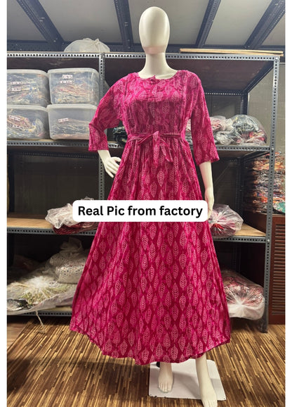 Pink Petal - Maternity Kurti with Feeding Zips - Cambric Cotton
