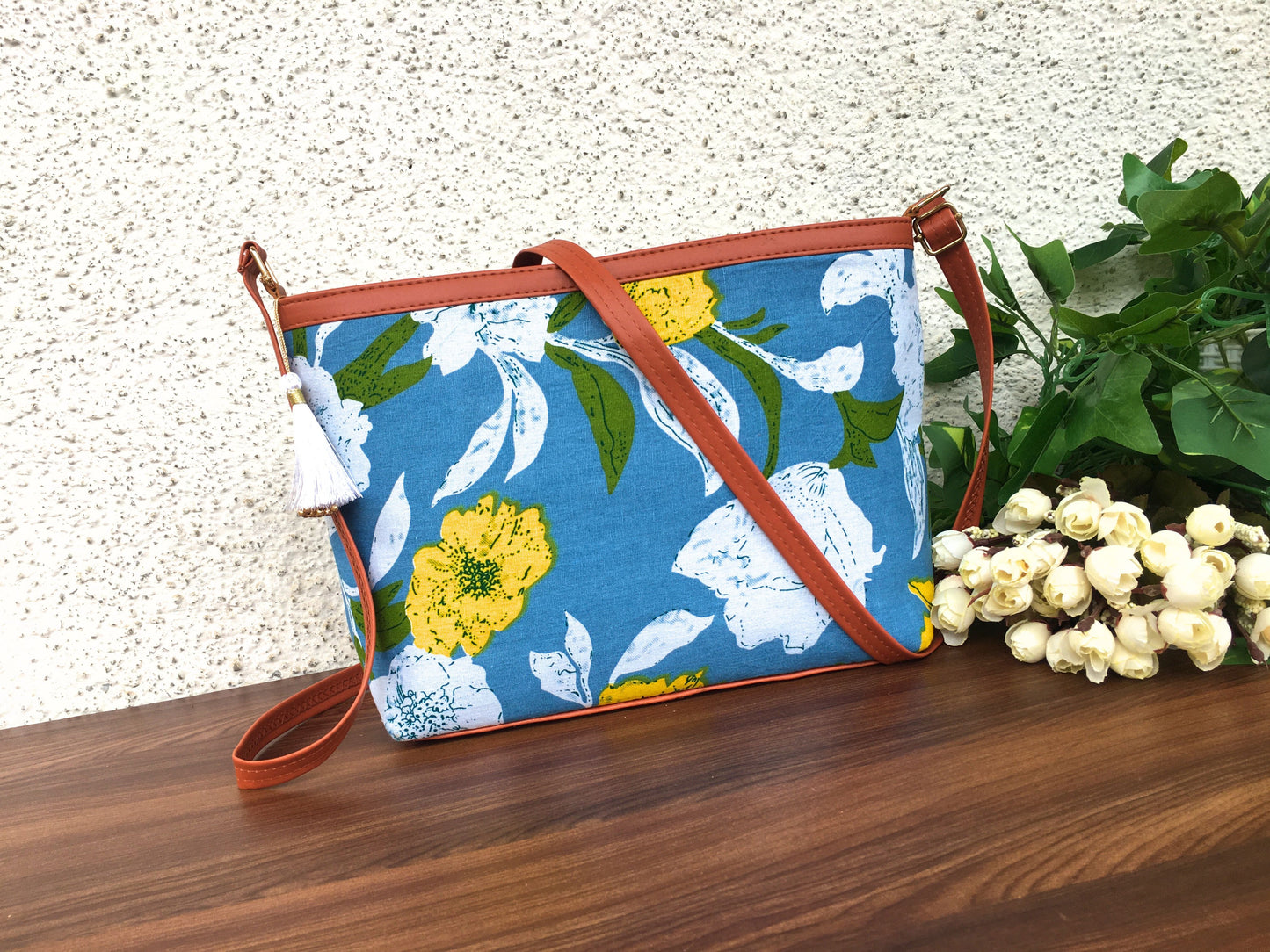 Minsk - 3 zip- Big size - Sling Bag - Mix Flower Sky Blue