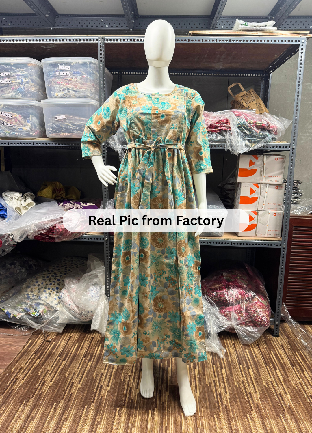 Daisy Sea Green & Brown - Maternity Kurti with Feeding Zips - Cotton Flex - Thicker Fabric