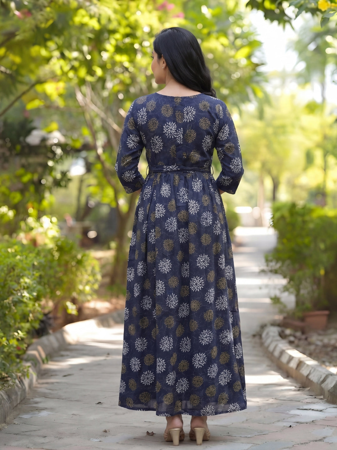 Marigold Rayon - Blue White - Maternity Kurti with Feeding Zips - Soft Rayon