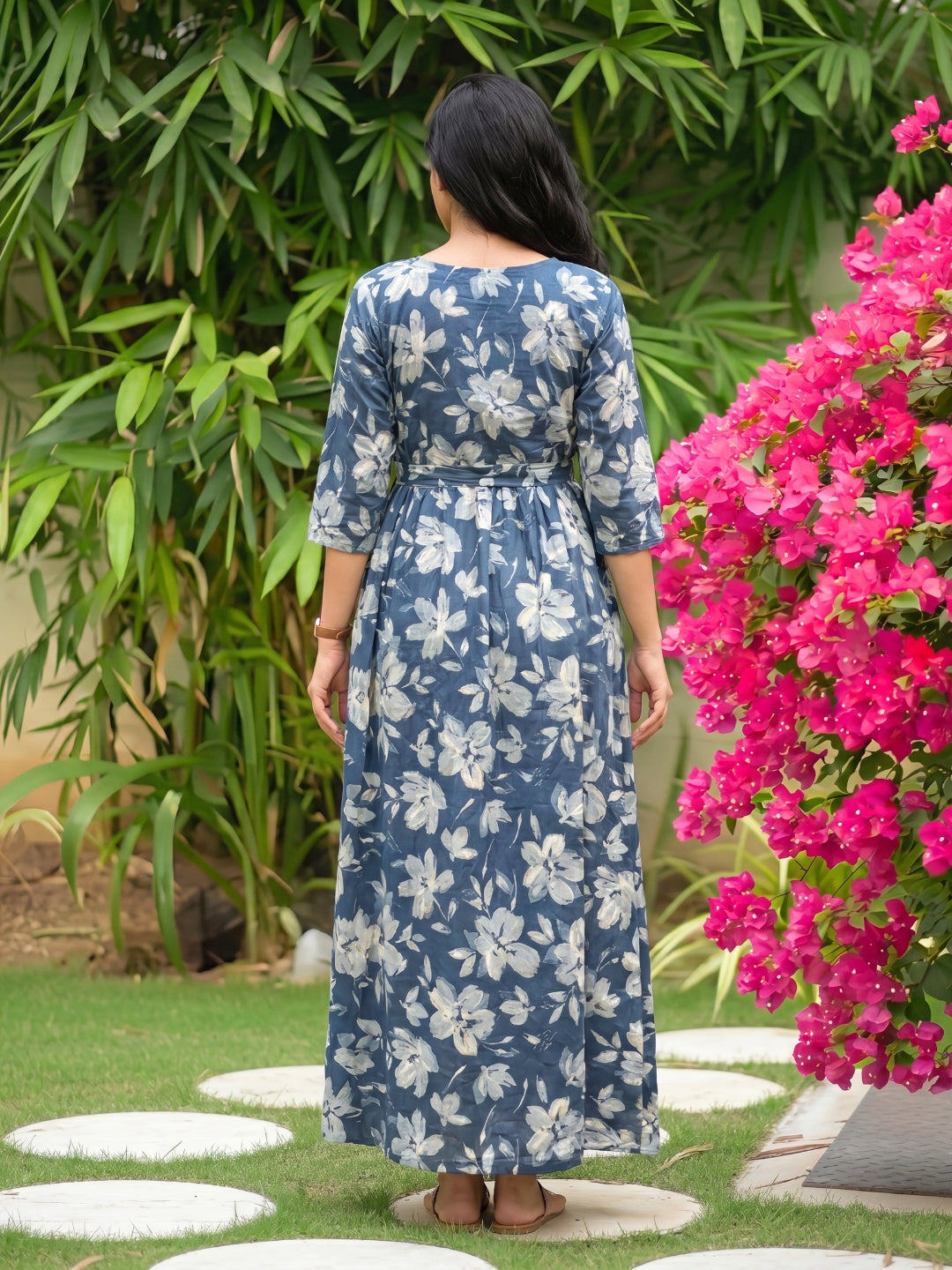 Jasmine Blue Grey - Maternity Dress with Feeding Zips - Pure Cotton