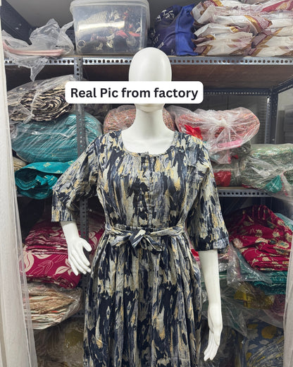 Acrylic Art - Black - Maternity Kurti with Feeding Zips - Cotton Flex - Thicker Fabric