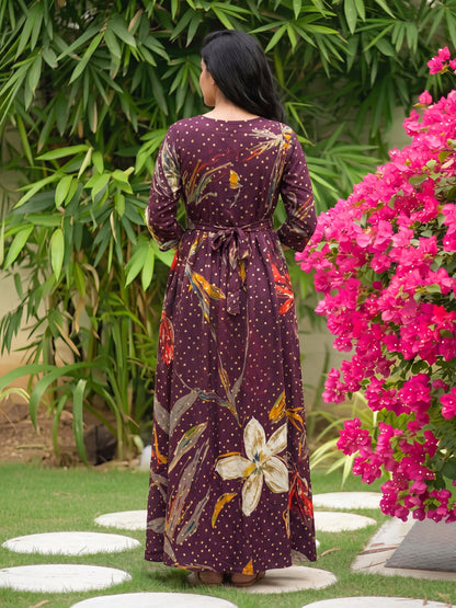 Nerium Flower - Purple - Maternity Kurti with Feeding Zips - Soft Rayon