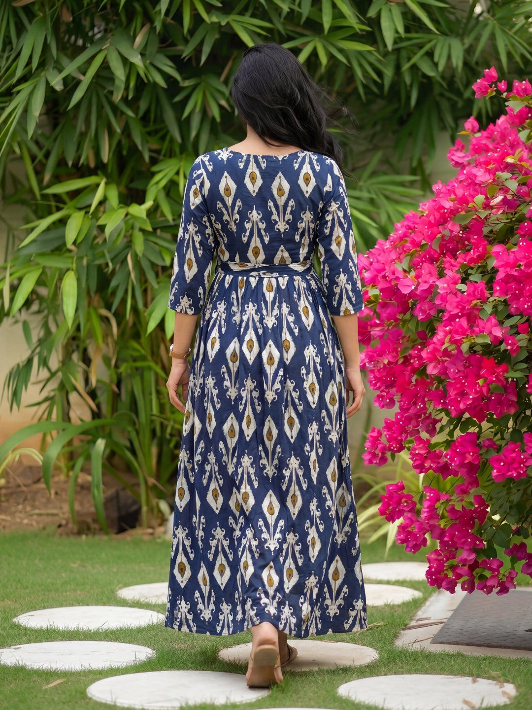 White Arrow - Blue - Maternity Dress with Feeding Zips - Soft Rayon