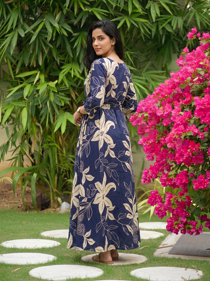 Lily Blue - Maternity Dress with Feeding Zips - Pure Cotton