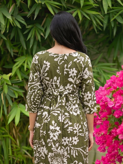 Florenza Green - Maternity Dress with Feeding Zips - Soft Rayon