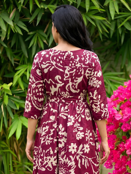Florenza Wine - Maternity Dress with Feeding Zips - Soft Rayon