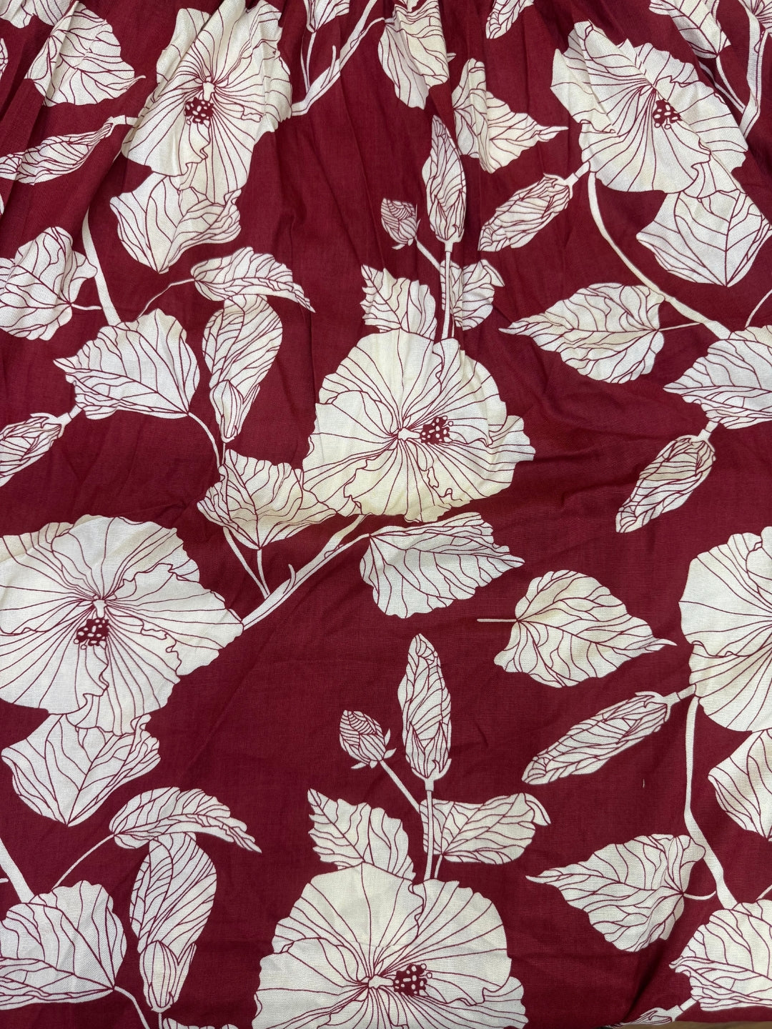 Hibiscus Maroon White - Maternity Dress with Feeding Zips - Soft Rayon