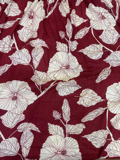 Hibiscus Maroon White - Maternity Dress with Feeding Zips - Soft Rayon