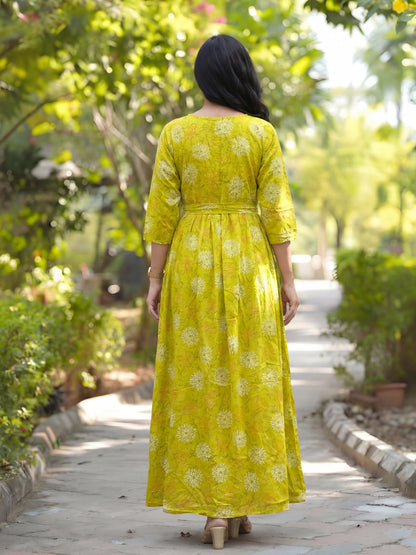Marigold Rayon - Lemon White - Maternity Kurti with Feeding Zips - Soft Rayon