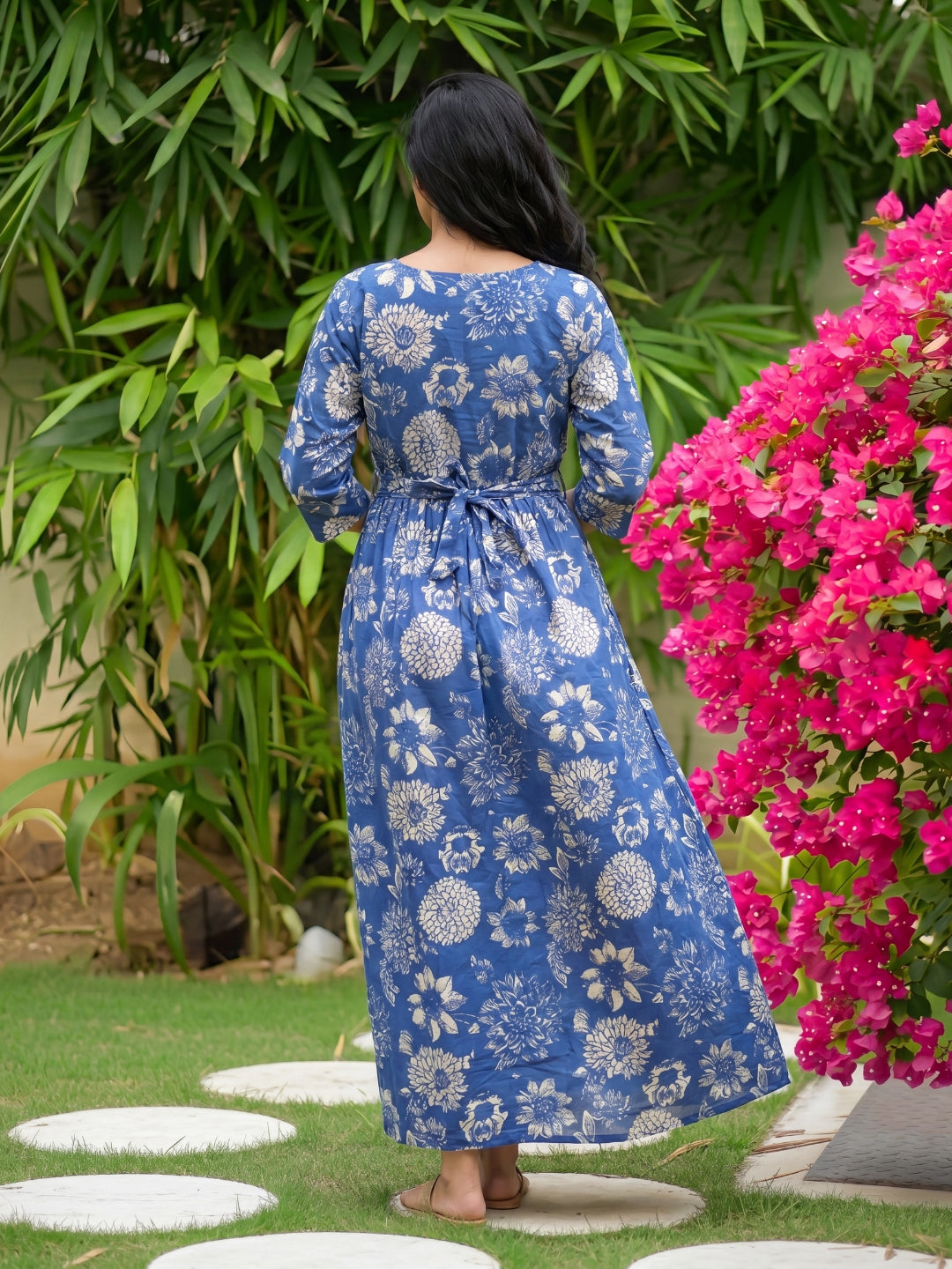 Marigold Cobalt - Maternity Dress with Feeding Zips - Pure Cotton