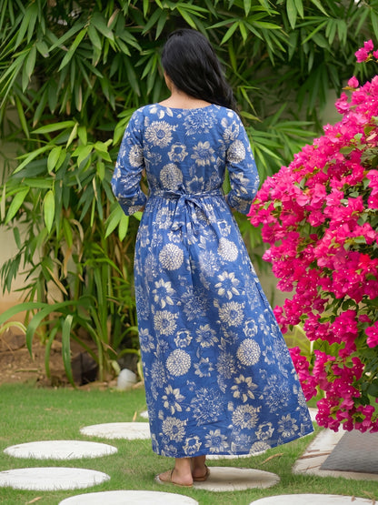 Marigold Cobalt - Maternity Dress with Feeding Zips - Pure Cotton