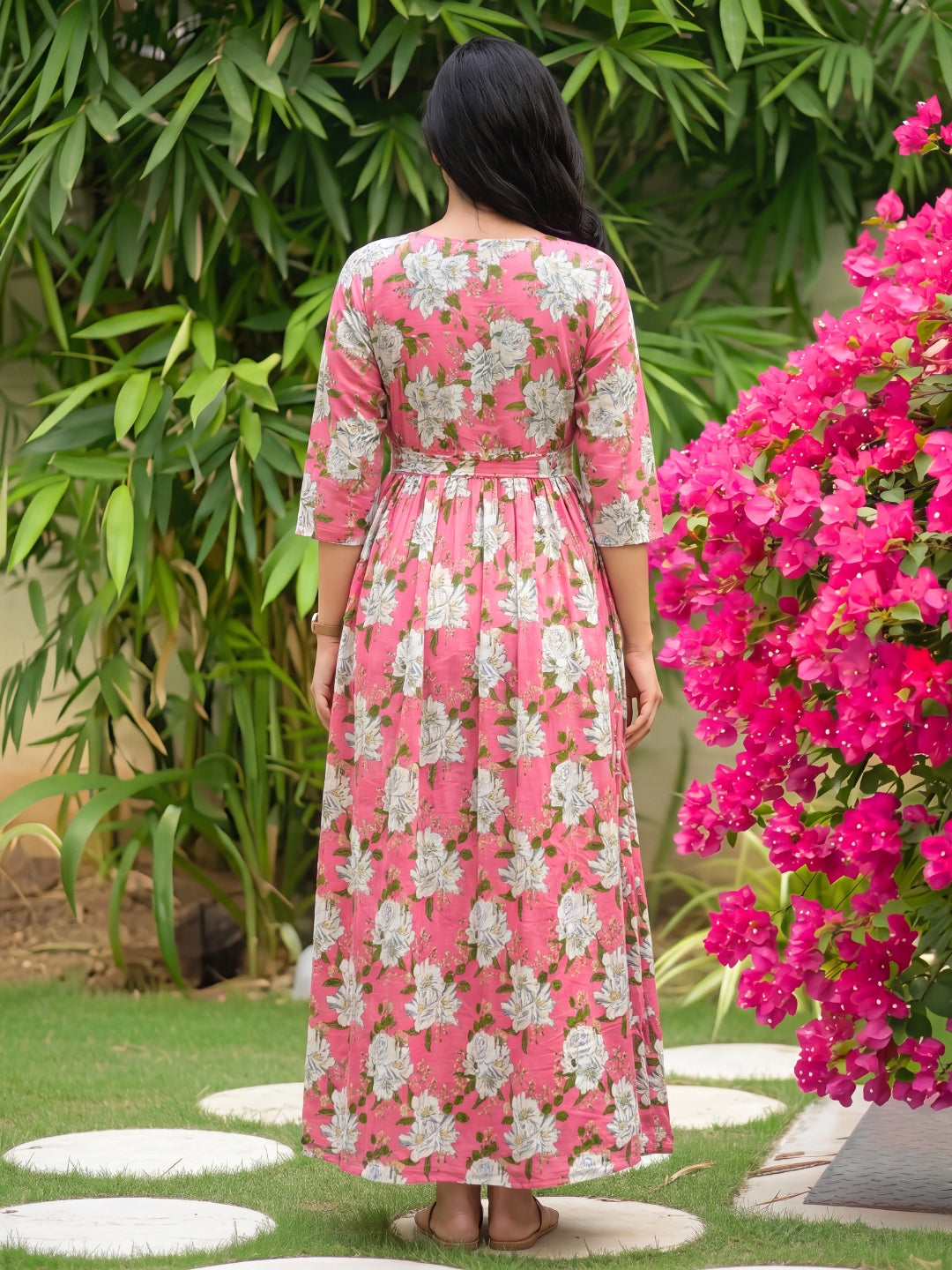 Exotic Pink - Maternity Dress with Feeding Zips - Pure Cotton