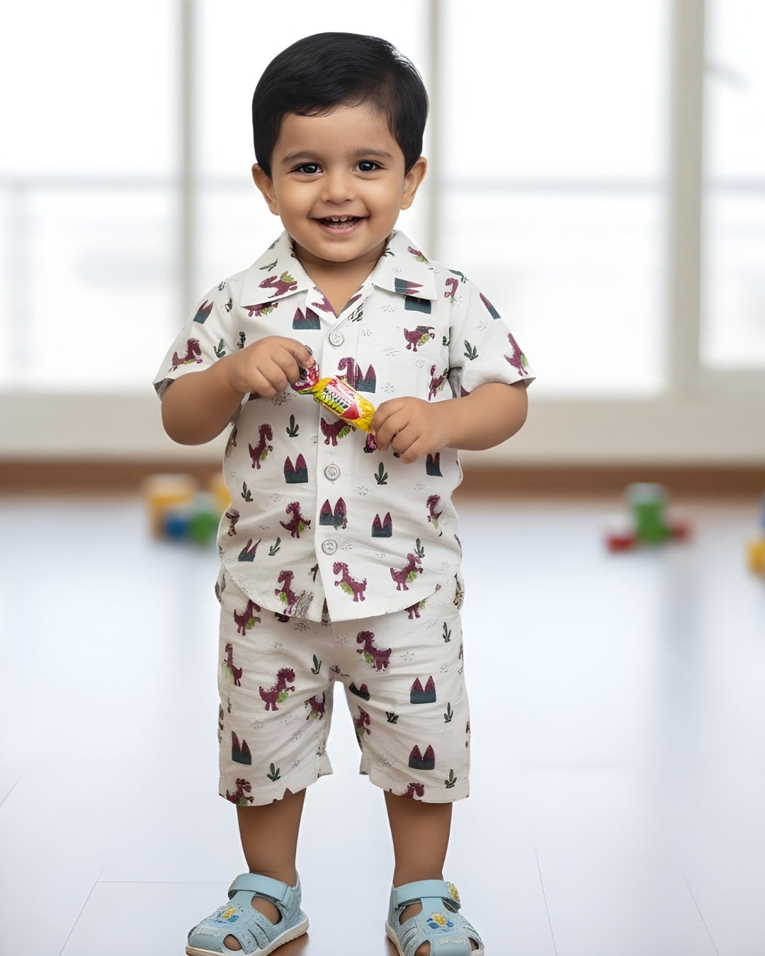 Kids Shirt & Short set - Purple Dainosaur
