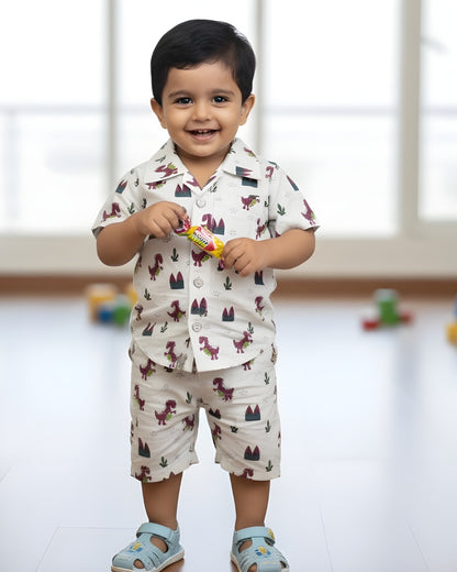 Kids Shirt & Short set - Purple Dainosaur