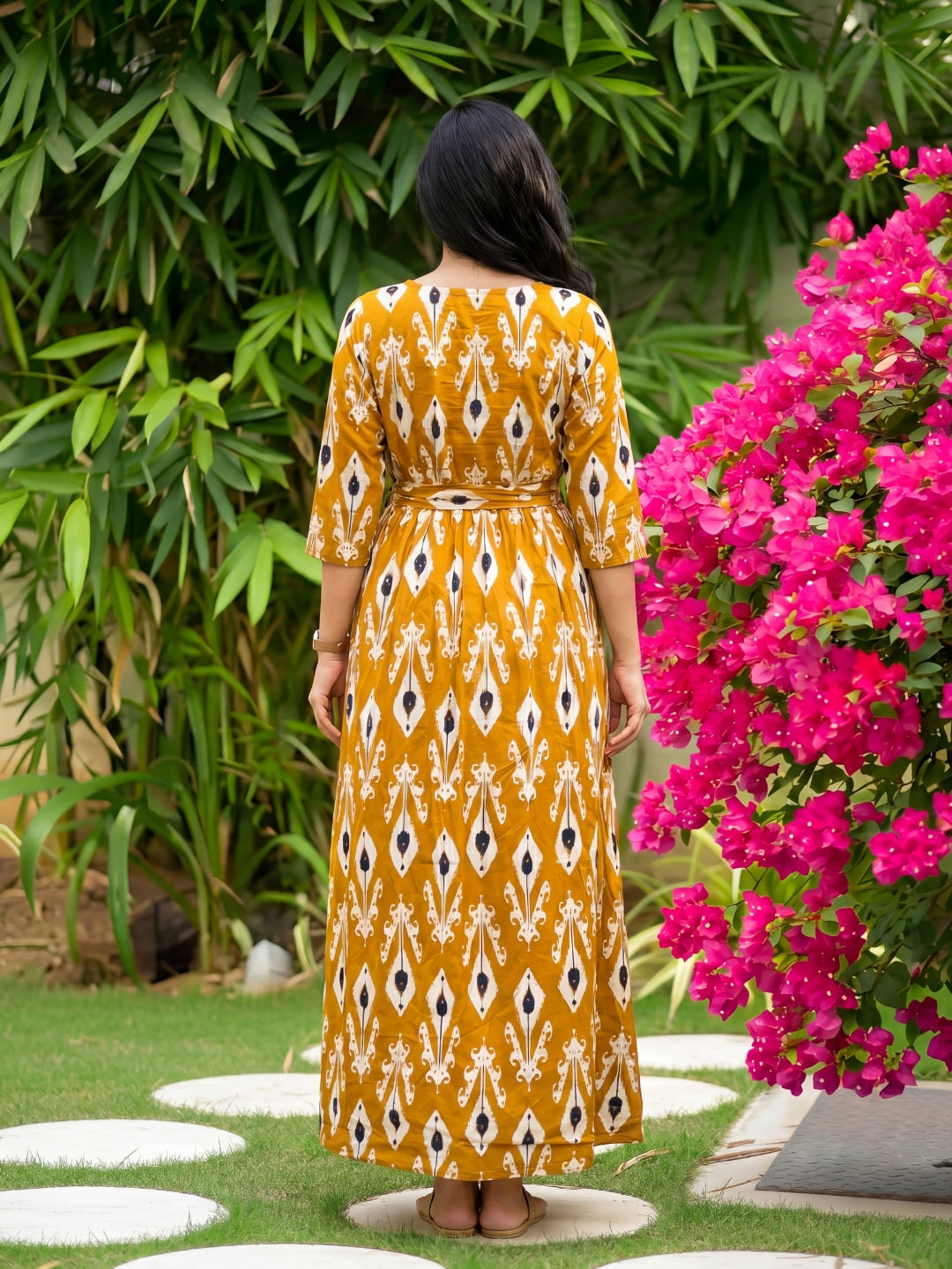White Arrow - Mustard - Maternity Dress with Feeding Zips - Soft Rayon