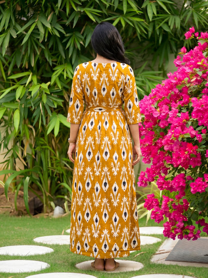 White Arrow - Mustard - Maternity Dress with Feeding Zips - Soft Rayon