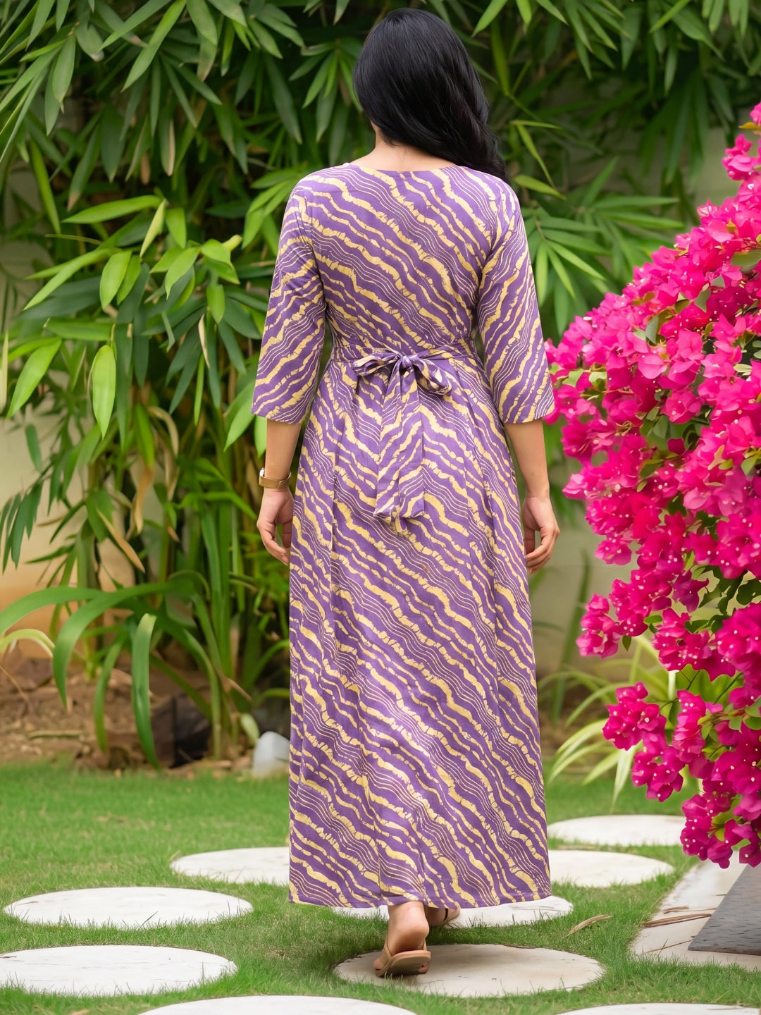 Stripes - Lavander - Maternity Kurti with Feeding Zips - Soft Rayon