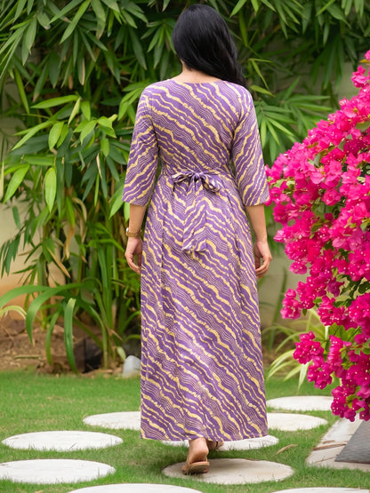 Stripes - Lavander - Maternity Kurti with Feeding Zips - Soft Rayon