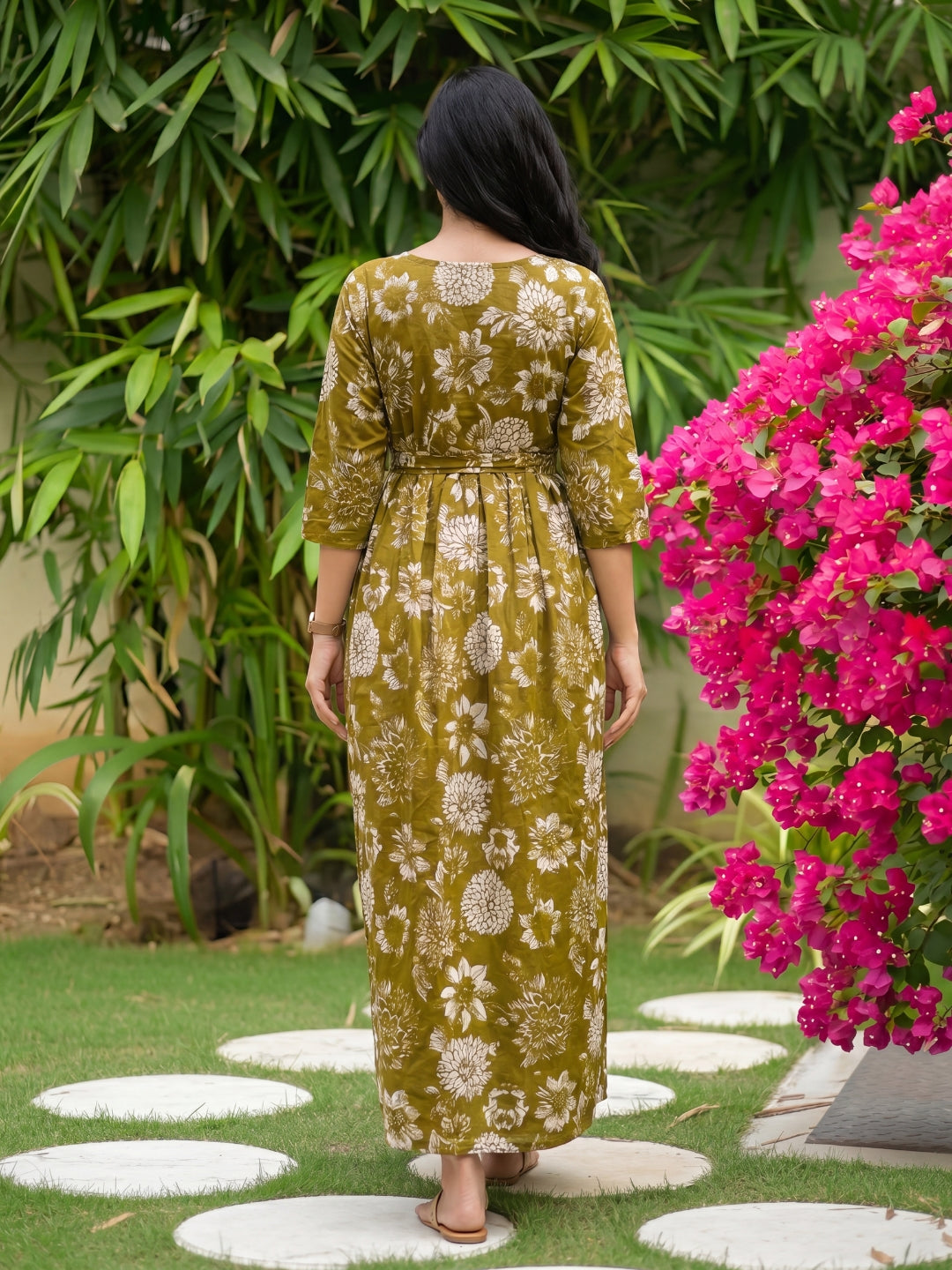 Marigold Mehendi - Maternity Dress with Feeding Zips - Pure Cotton