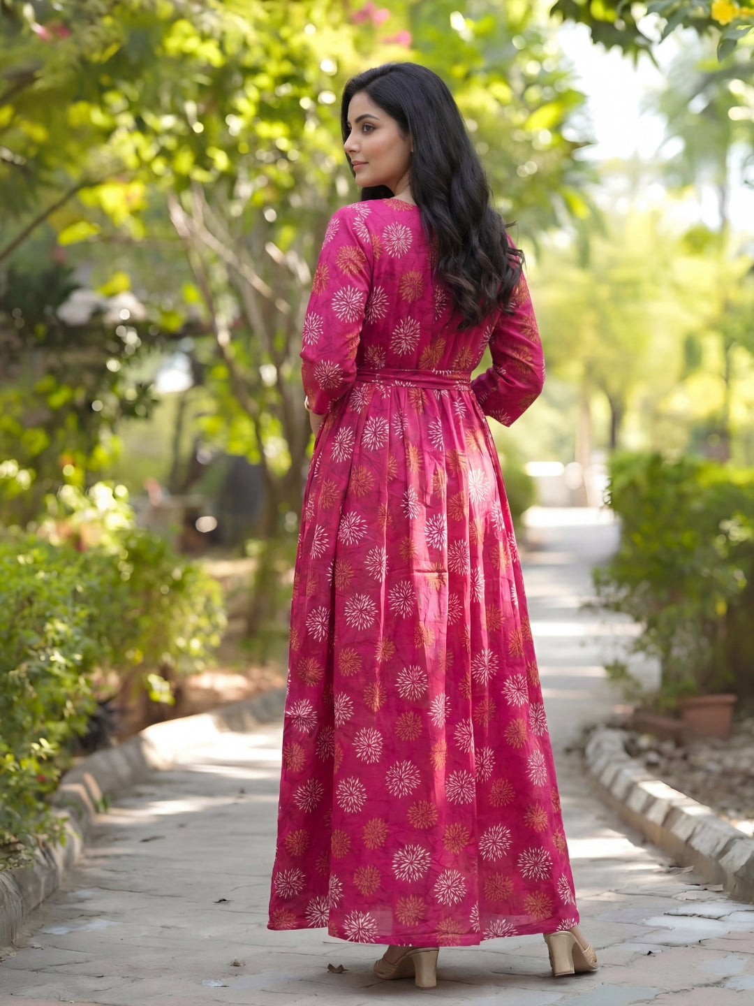 Marigold Rayon - Pink White - Maternity Kurti with Feeding Zips - Soft Rayon