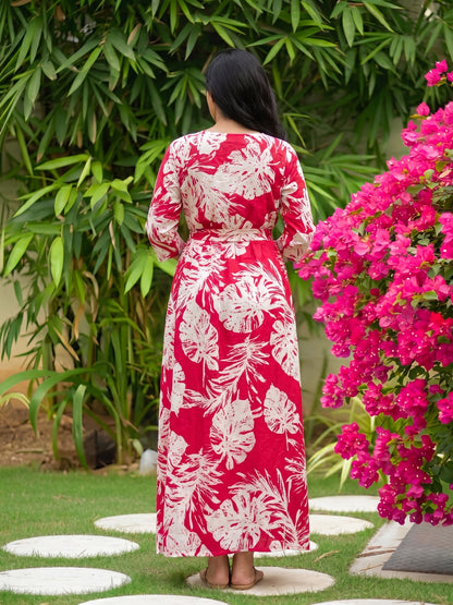 Swiss Red - Maternity Dress with Feeding Zips - Soft Rayon