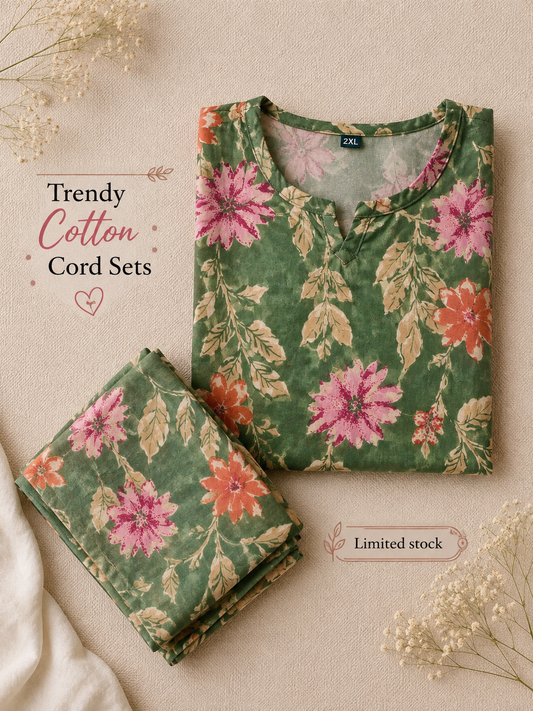 Green Orange Sunflower - Cord Set - Pure Cotton