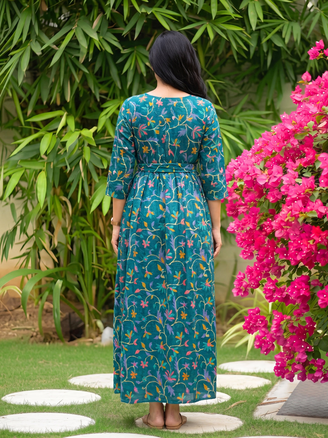 Daisy Sea Green - Maternity Dress with Feeding Zips - Pure Cotton