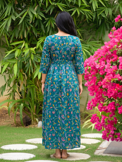 Daisy Sea Green - Maternity Dress with Feeding Zips - Pure Cotton