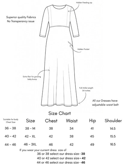 Daisy Blue- Maternity Dress with Feeding Zips - Pure Cotton