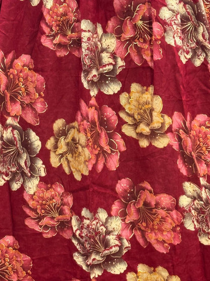 Gold & Cream Flower - Maroon - Maternity Kurti with Feeding Zips - Soft Rayon
