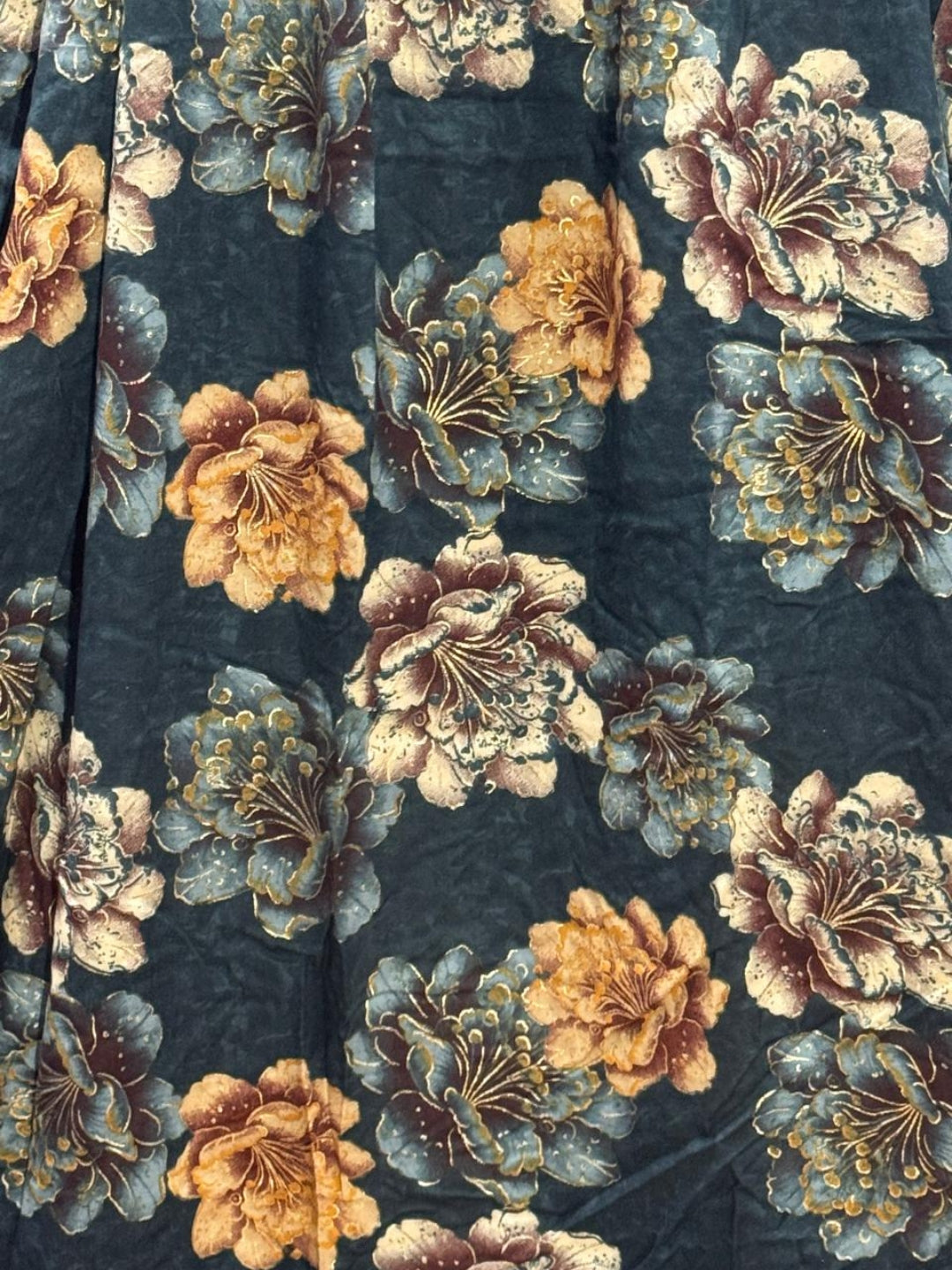 Gold & Cream Flower - Peacock Blue - Maternity Kurti with Feeding Zips - Soft Rayon