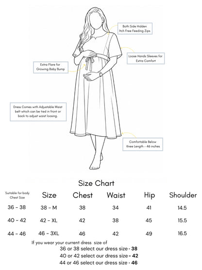 Hibiscus Black - Knee Length Maternity Dress with Feeding Zips - Soft Rayon