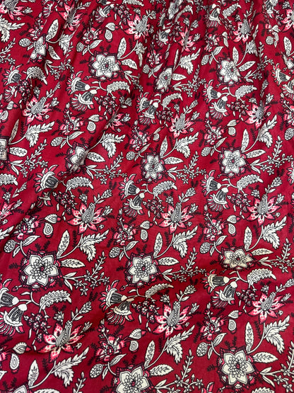 Maroon Forrest Print - Maternity Kurti with Feeding Zips - Cotton Flex - Thicker Fabric