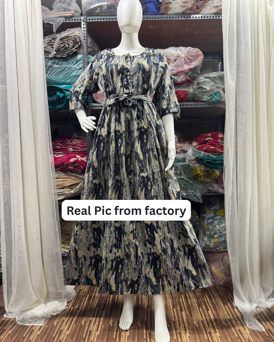 Acrylic Art - Black - Maternity Kurti with Feeding Zips - Cotton Flex - Thicker Fabric