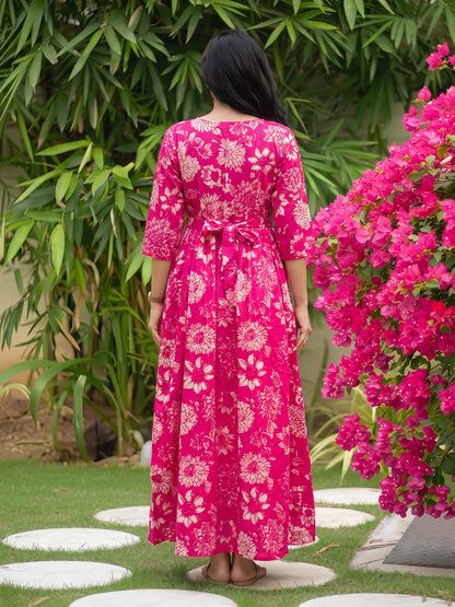 Marigold Peach - Maternity Dress with Feeding Zips - Pure Cotton