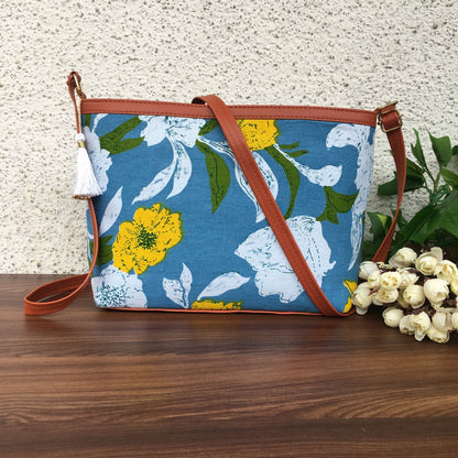 Minsk - 3 zip- Big size - Sling Bag - Mix Flower Sky Blue