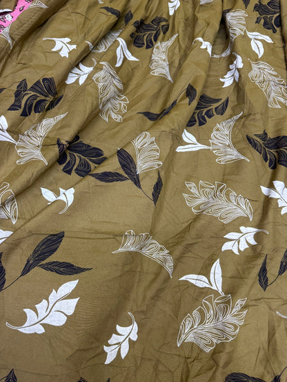 Brown White Leaf - Maternity Dress with Feeding Zips - Soft Rayon