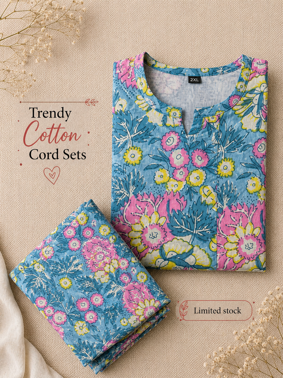 Sky Blue Pink - Cord Set - Pure Cotton